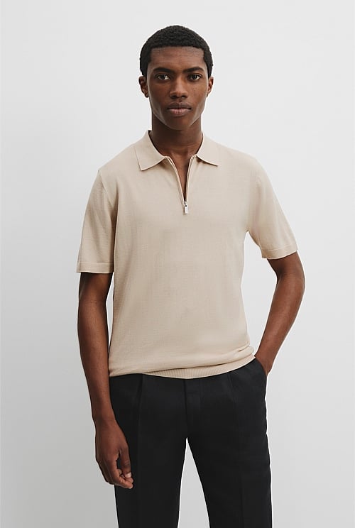 Cotton Silk Zip Knit Polo