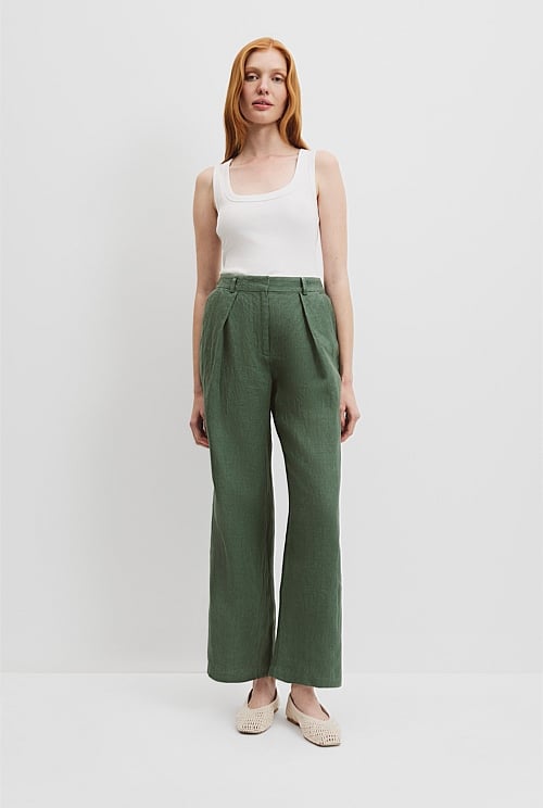 Organically Grown Linen Tuck Front Pant