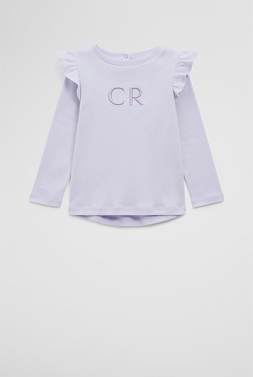 Australian Cotton Long Sleeve Logo Frill T-Shirt