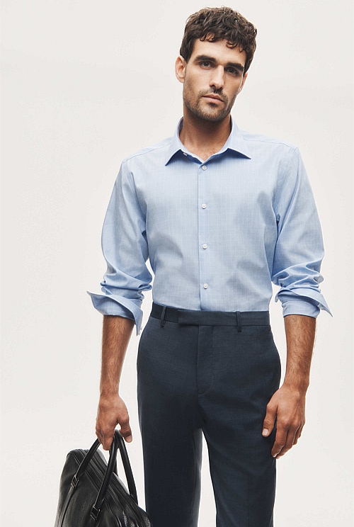 Regular Fit Grid Check Travel Shirt