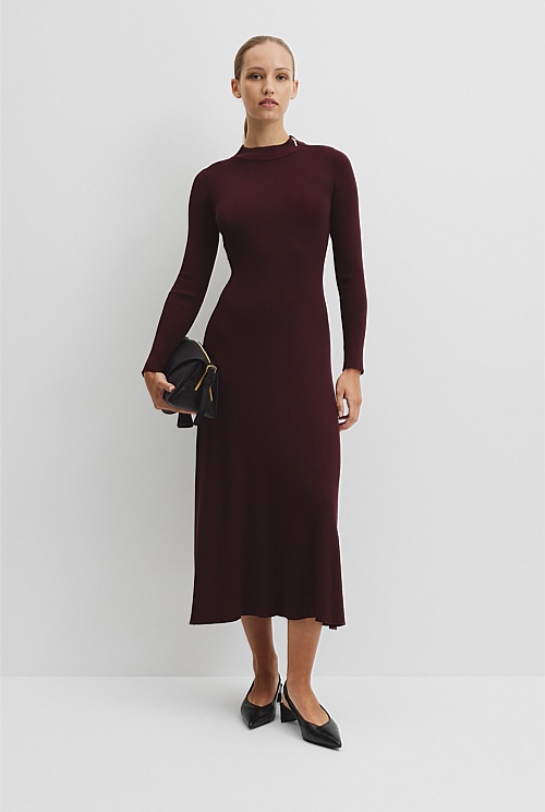 Rib Zip Neck Knit Dress