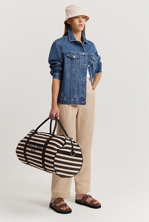 Australian Cotton Flocked Stripe Logo Tote