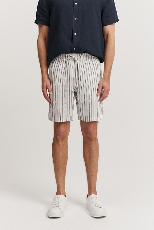 Organically Grown Linen Stripe Drawcord Short