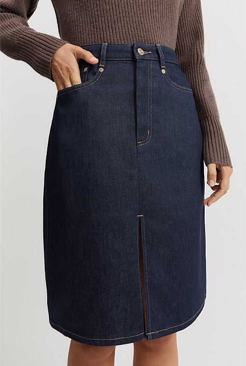 Split Front Denim Skirt