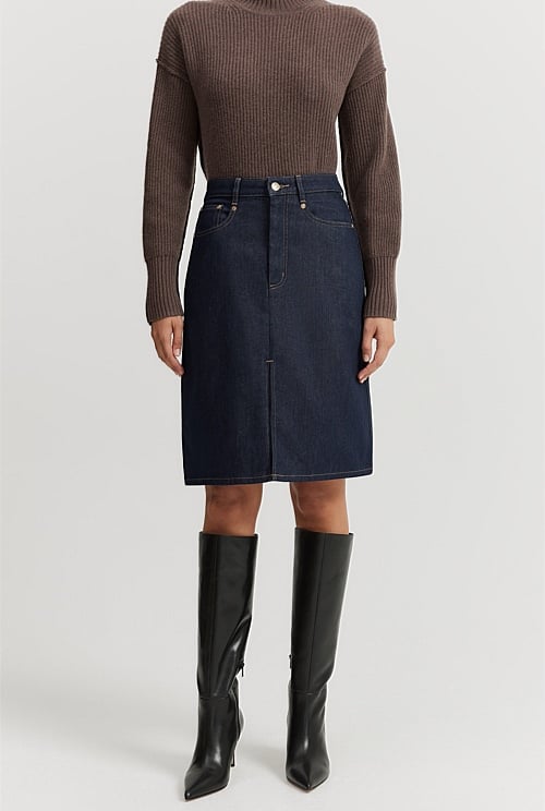 Split Front Denim Skirt