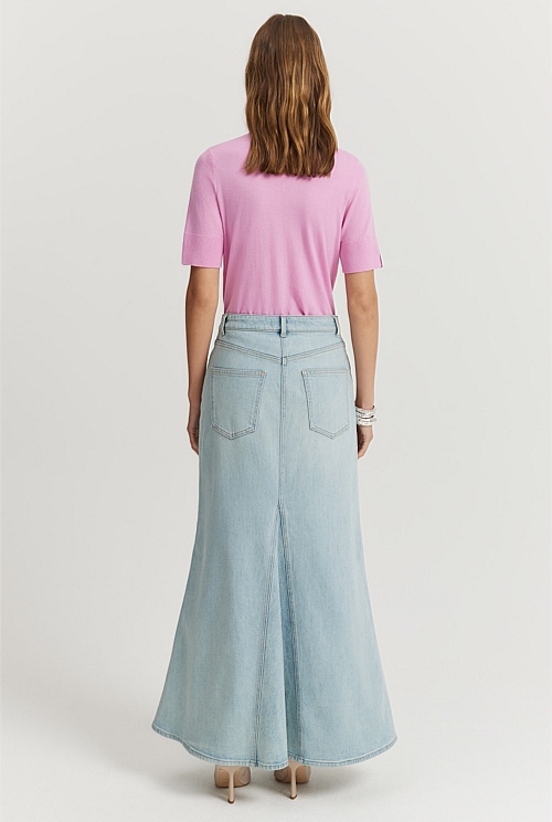 Flare Denim Maxi Skirt