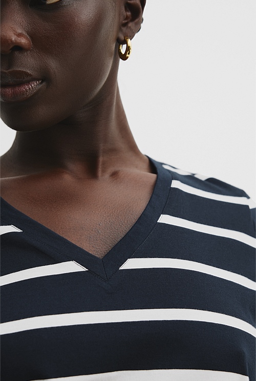 Australian Cotton Stripe V-Neck Relaxed T-Shirt