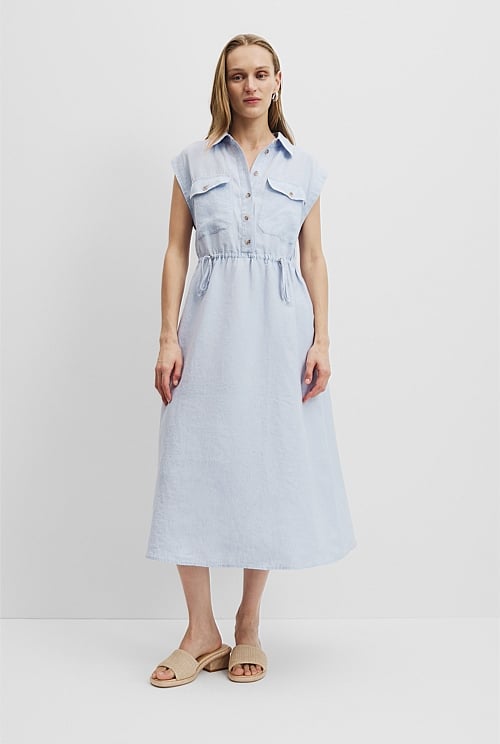 Organically Grown Linen Cinched Midi Dress