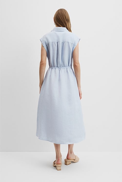 Organically Grown Linen Cinched Midi Dress