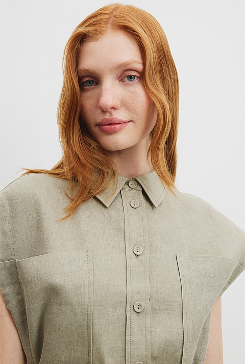 Organically Grown Linen Pocket Detail Dress