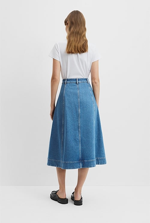 A-Line Denim Midi Skirt