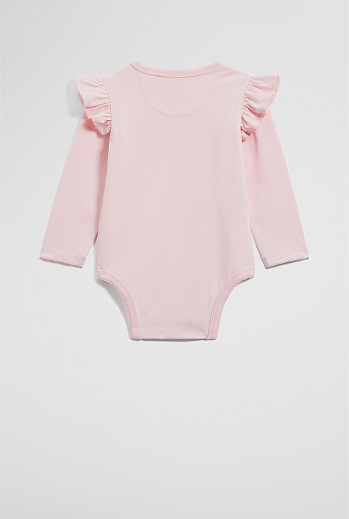 Cotton Frill Rib Long Sleeve Bodysuit