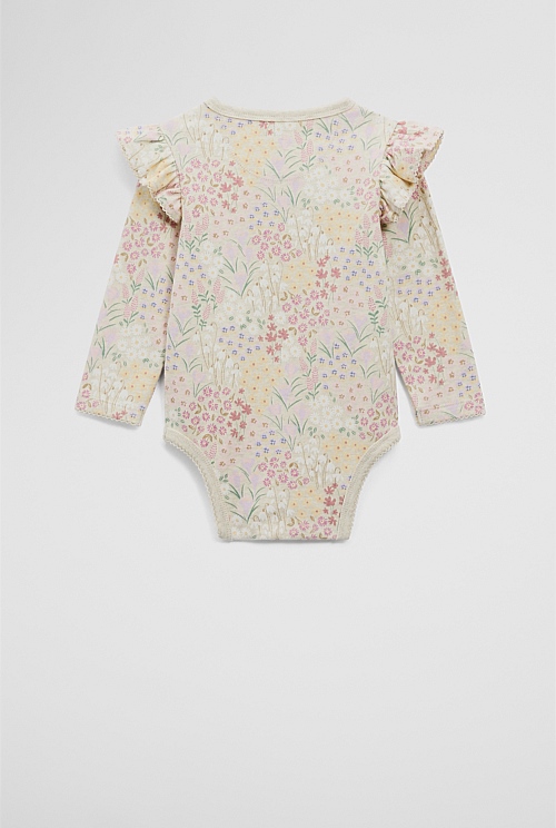 Organically Grown Cotton Frill Rib Long Sleeve Bodysuit