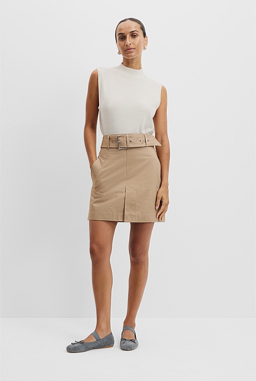 Australian Cotton Twill Belted Mini Skirt