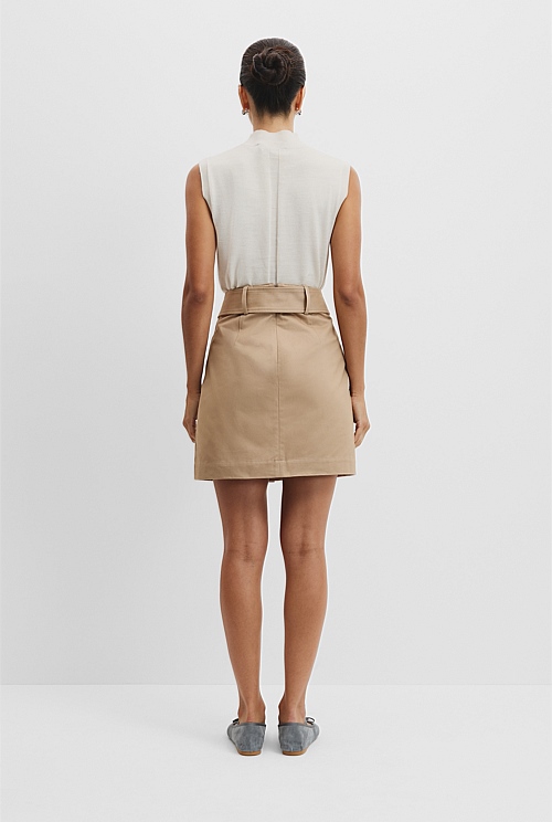 Australian Cotton Twill Belted Mini Skirt