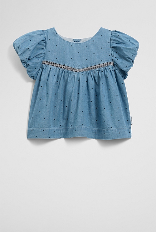 Cotton Blend Puff Sleeve Top