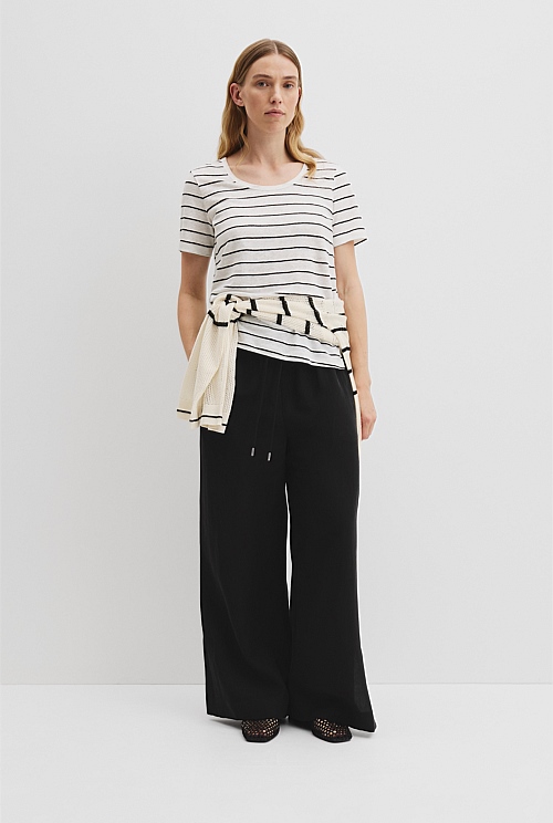 Organically Grown Linen Stripe Scoop Neck T-Shirt