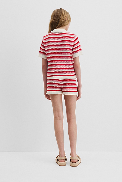 Teen Australian Cotton Stripe Polo Knit Top