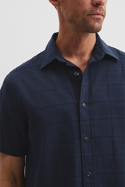 Short Sleeve Regular Fit Cotton Woven Check Shirt