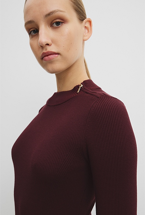 Rib Zip Neck Knit Dress