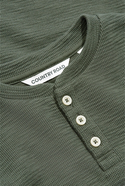 Organically Grown Cotton Blend Slub Texture Henley