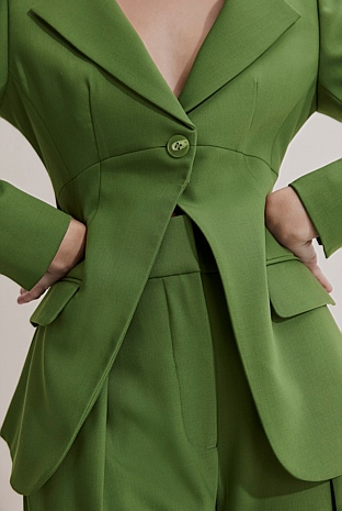 Kiwi Green Wool Wide Lapel Blazer - Jackets & Coats | Country Road