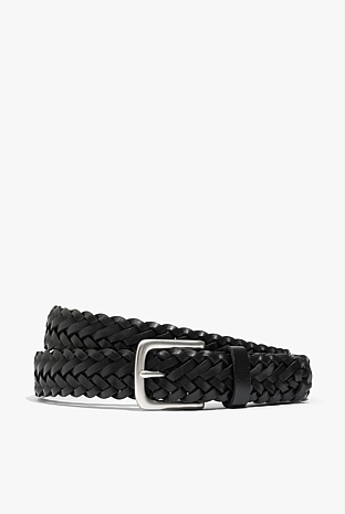 Black Woven Leather Belt - Belts | Country Road