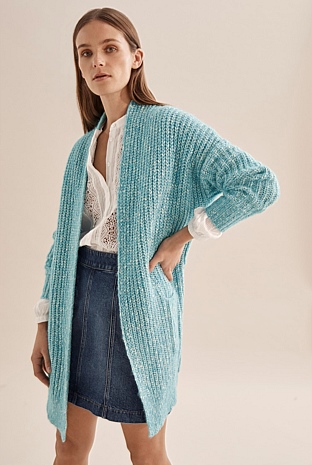Bright Blue Fleck Knit Cardigan - Knitwear | Country Road