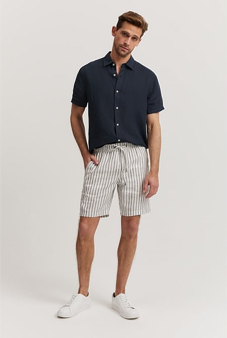 Organically Grown Linen Stripe Drawcord Short