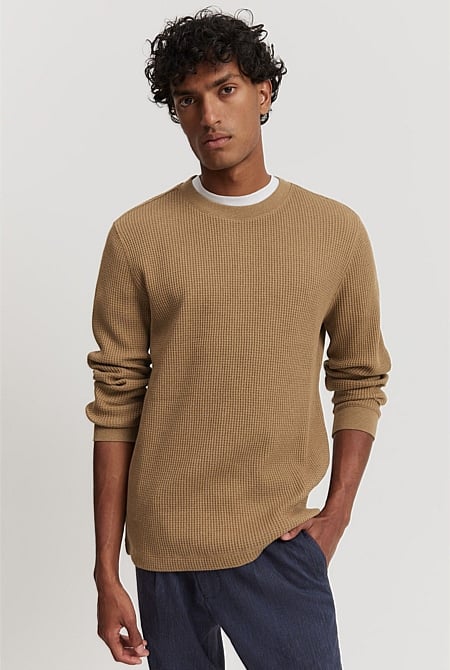 Australian Cotton Waffle Long Sleeve Crew Neck