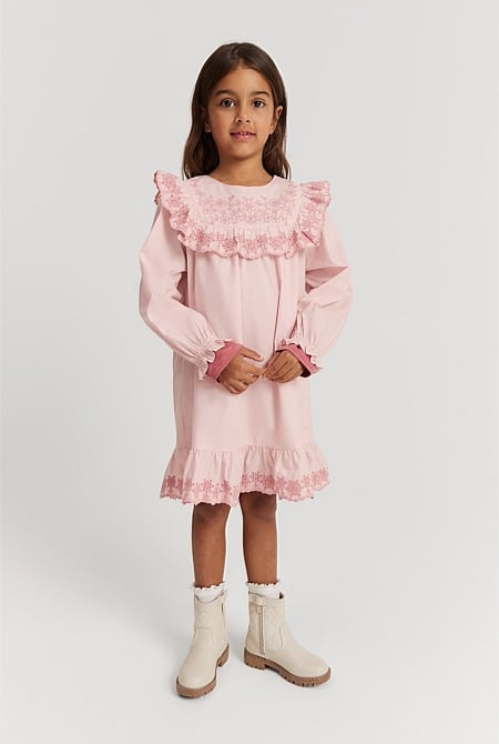 Organically Grown Cotton Embroidered Frill Dress