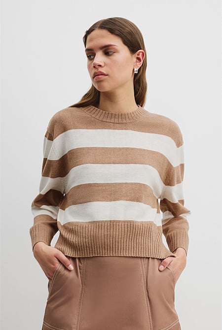 Organically Grown Cotton Linen Crop Stripe Knit