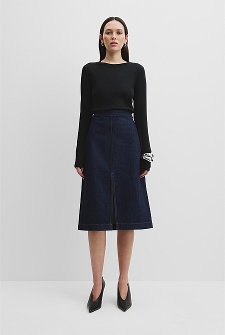 Denim Split Front Skirt