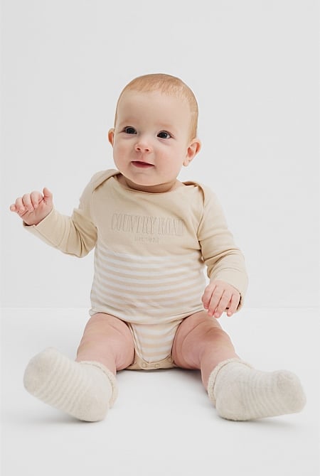 Organically Grown Cotton Stripe Long Sleeve Heritage Bodysuit