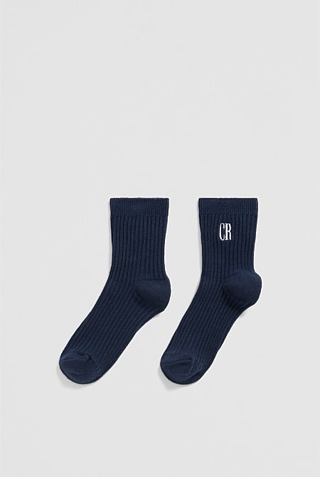 Organically Grown Cotton Blend Ribbed Quarter Crew Sock