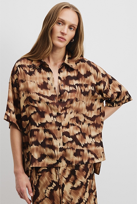 Print Short Sleeve Cupro Shirt