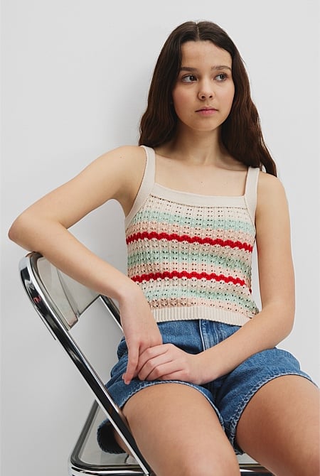 Teen Organically Grown Cotton Knit Stripe Tank