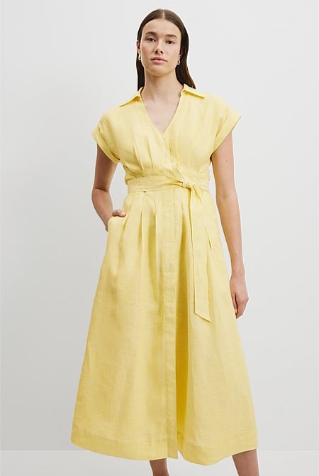 Organically Grown Linen Tuck Detail Midi Dress