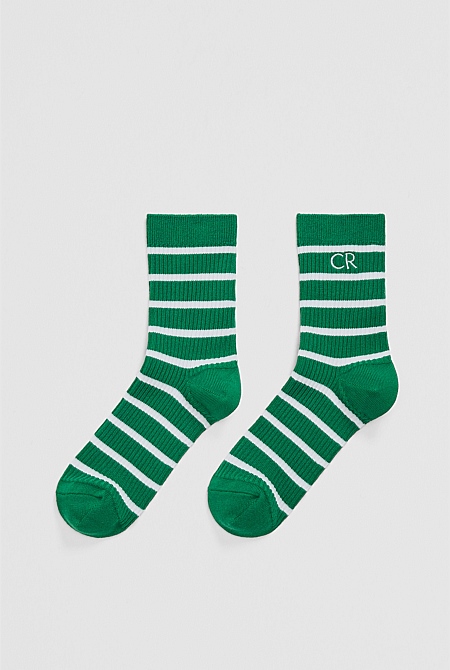 Australian Cotton Blend CR Classic Logo Rib Three-Quarter Crew Sock