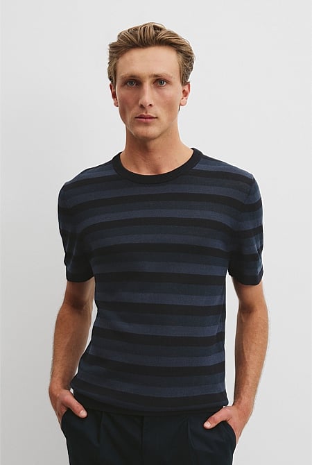 Linen Blend Stretch Knit T-Shirt