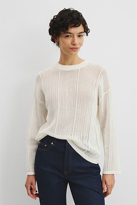 Organically Grown Cotton Long Sleeve Crochet Knit