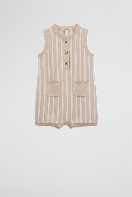 Organically Grown Cotton Stripe Knit Romper