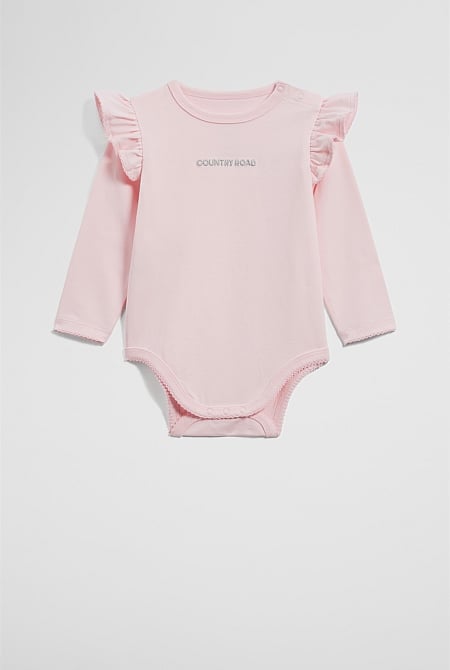 Organically Grown Cotton Frill Rib Long Sleeve Bodysuit