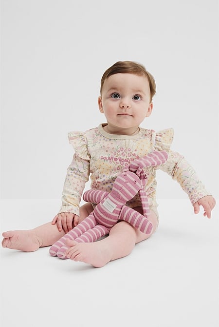 Organically Grown Cotton Frill Rib Long Sleeve Bodysuit