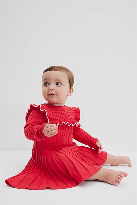 Organically Grown Cotton Blend Frill Knit Dress