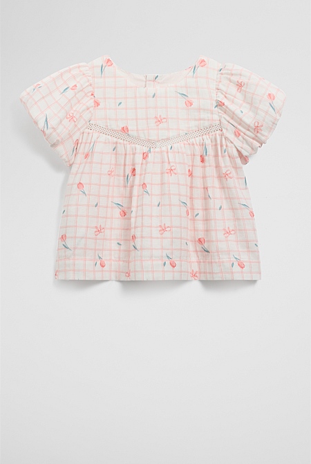 Organically Grown Cotton Blend Puff Sleeve Top