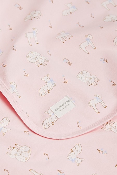 Organically Grown Cotton Lamb Print Blanket