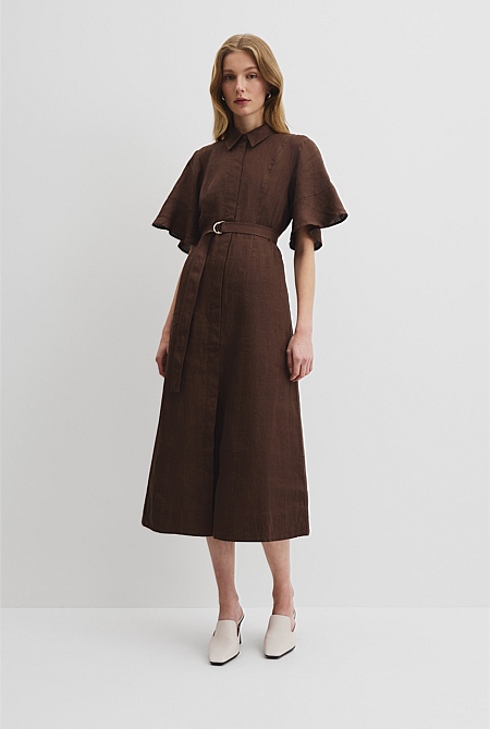 Organically Grown Linen Ruffle Detail Shirt Dress