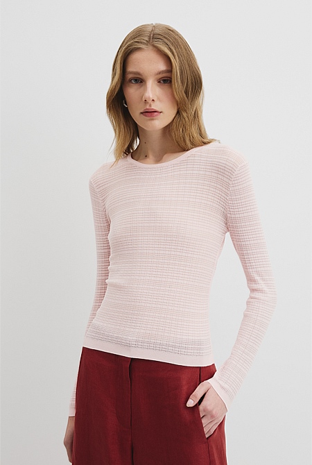 Mesh Long Sleeve Knit Top