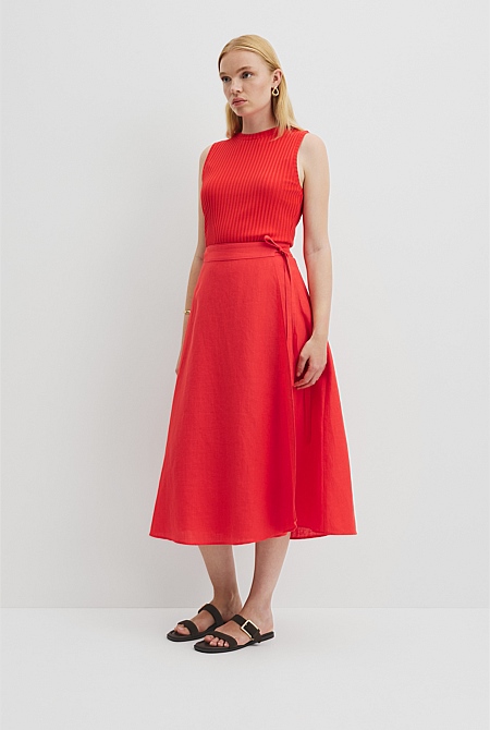 Organically Grown Linen Wrap Midi Skirt